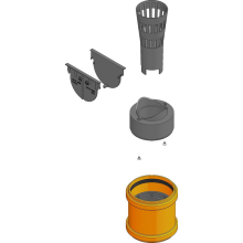 Комплект аксессуаров2: глухие заглушки (2 шт), корзина для крупного мусора, вертикальный выпуск (адаптер DN70/100), гидрозатвор