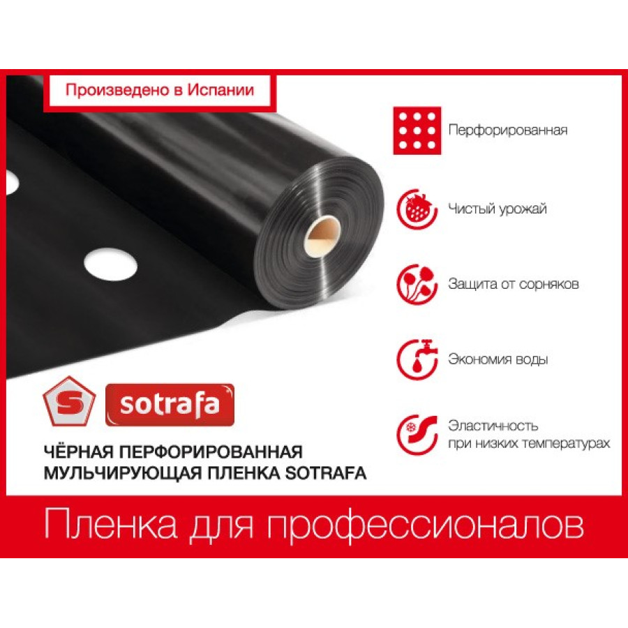 ▷ Купить Плёнка мульчирующая SOTRAFA чёрная (30х25 см) (30 мкм)  перфорирована 1,2*1000м в интернет-магазине ✴ MIZOL ✴ Стоимость Плёнка  мульчирующая SOTRAFA чёрная (30х25 см) (30 мкм) перфорирована 1,2*1000м